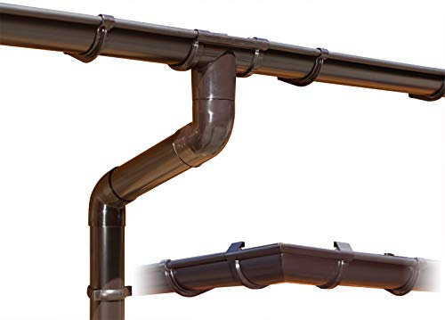 Kit gouttière PVC pour quatre versants | GD16 | disponible en 4 couleurs | Idéal pour votre abri ou chalet de jardin ! (Kit complet circonférence jusqu'à 24.50 m, Brun)