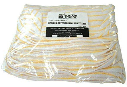 40x30cm (16x12) Striped Cotton Dishcloths - Pack of 20 (Yellow)