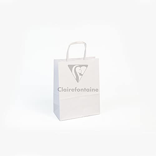Clairefontaine 395608C - Un Paquet De 25 Sacs Cadeaux Kraft - 16x8x21cm - 100g - Couleur : Blanc - Poignées Torsadées - Idéal Pour : Emballage Cadeaux, Secteur Alimentaire, Sac Kraft Basique