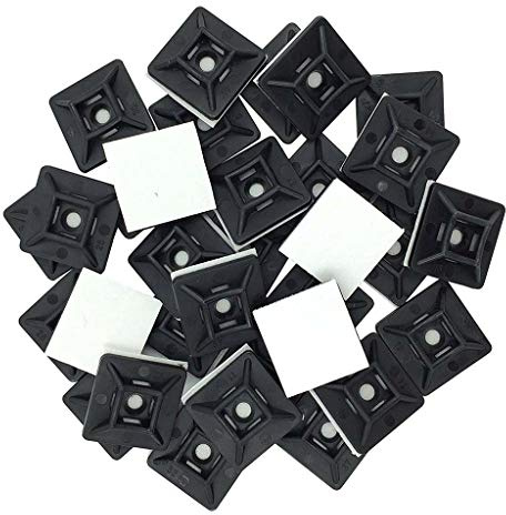 KafTon 100Pack Self Adhesive Cable Tie Mount Base 28mm x 28mm Cable Clip Holder Clamp Sticky Pads Cable Organizer for Home Office Garage and Workshop Black