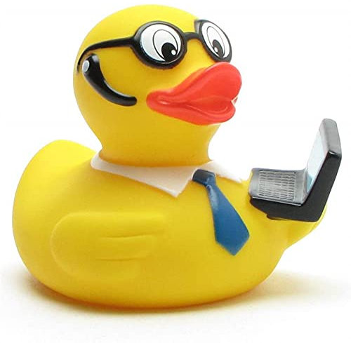 DUCKSHOP I Badeente Notebook I Quietscheente I L: 7,5 cm - inkl. Quietscheentchen-Schlüsselanhänger im Set I Geschenk für Computerfreaks I Präsent Sammler