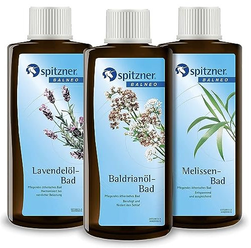 Spitzner Badezusatz Set Ruhe und Entspannung (3 x 190 ml) - Gesundheitsfördernder Badewannenzusatz in den Sorten Mellissenöl-Bad, Lavendelöl-Bad und Baldrianöl-Bad
