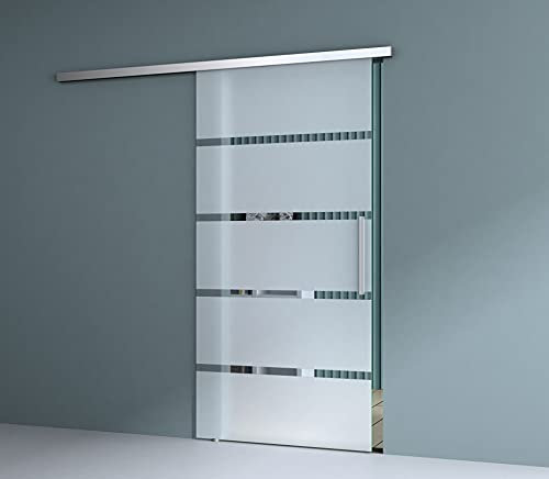 Durovin 775 * 2050mm Internal Sliding Glass Door - Frosted Sections - Bar Handle - with Track 5ft for Bathrooms Kitchens Living Room Bedroom