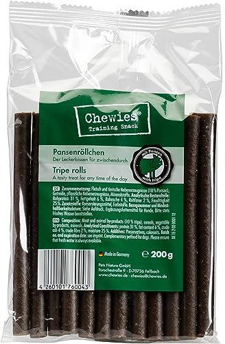 Chewies Pansenröllchen für Hunde - 200 g - weiche Kaustangen - Kaurollen mit Pansen - Hundeleckerli fürs Training