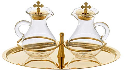 Holyart Set di ampolline in Vetro su Vassoio d'ottone