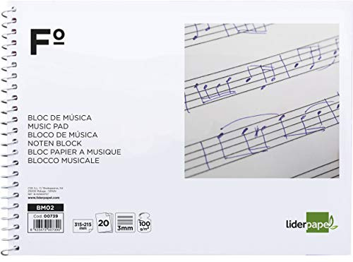 Liderpapel Bloc de musique Pentagramme 3 mm Format paysage 20 feuilles 100 g/m²