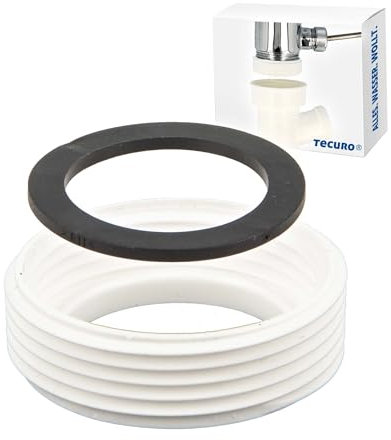 tecuro 58722 Reducer Adaptor for Siphon Drain 1 1/4 Inch Internal Thread x 1 1/2 Inch External Thread with Seal Plastic White