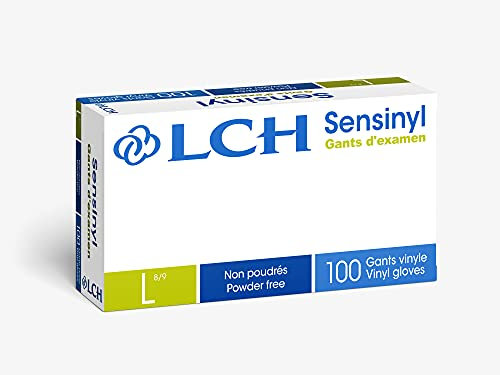 LCH – Gants Ambidextres Sensinyl Free – Sans latex et non poudrés – Très Bonne Tolérance – Faciles à Enfiler – Sensibilité Tactile – Très Résistants - Taille L