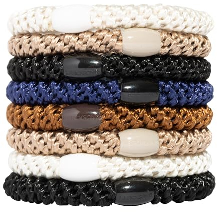 L. Erickson Brown and Black Hair Ties for Thick Hair, Grab & Go Ponytail Holders, 8 Pack, Classic, Thick No-Crease Bands with Strong Hold, Damage-Free Design, Everyday Neutral Style