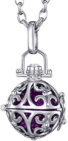 Morella Collar de Acero Inoxidable 70 cm con Colgante Ornamento y Bola de resonancia Ø 16 mm para Damas en Bolsa para Joya Color Lila