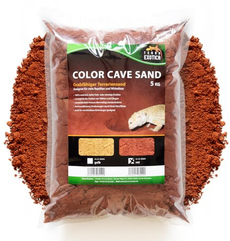 TE Terrarium Sand Color Cave Sand rot in 5, 10 und 25 Kg - natürlicher, grabfähiger Sand zum Bauen von Höhlen und Verstecken - für Reptilien, Wirbellose & versch. Kleinsäuger (5 Kg) | Natürlicher grabfähiger Terrariensand für Reptilien – ideal zum Bauen stabiler Höhlen und natürlicher Verstecke.