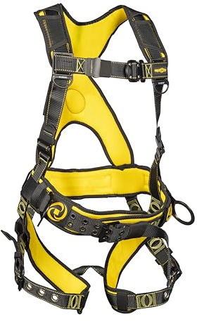 Guardian 21031 Cyclone Construction Harness with Waist Pad | Side D-Rings | OSHA & ANSI Compliant | Black/Yellow | XL