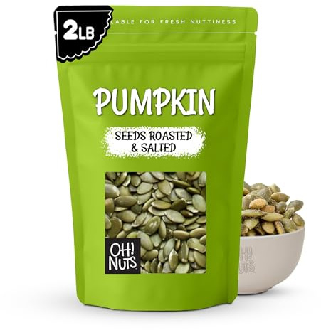 Oh! Nuts Pumpkin Seeds - Roasted Salted - 2 lb - No Shell Pepitas - Packed in New York Zip-Seal Bag for Exceptional Freshness