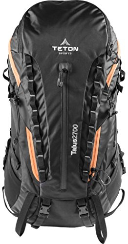 TETON Sports Talus 2700 Rucksack – Mehrtagesrucksack mit internem Rahmen – verstellbare Rucksackausrüstung mit integrierter Regenabdeckung, Zeltponcho, Trinkblasenaufbewahrung – Schwarz, 44 l, 66 x