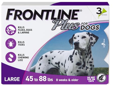 FRONTLINE Plus Flea & Tick Spot Treatment for Large Breed Dogs 45-88 lbs. (Purple) Count of 3