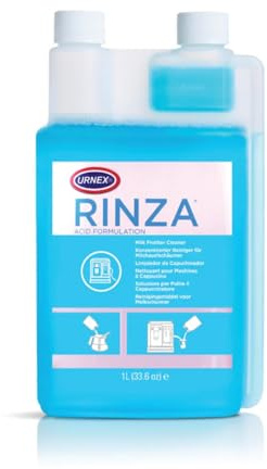 Urnex FC687 Rinza Acidic Liquid Concentrate Milk Frother Cleaner, 1.1L | Removes stubborn milk residue and scale buildup to ensure hygienic commercial frothing wands and consistent foam.
