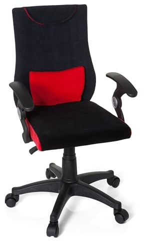 HJH Office 670460 Sedia girevole per bambini e ragazzi KIDDY PRO AL tessuto nero/rosso sedia da ufficio per bambini con braccioli