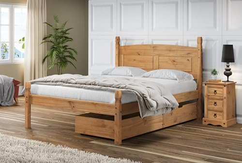 Corona Pair of Underbed Drawers Solid Wood Pine Wooden Gliding On Wheels Casters Mexican Style Bedroom Storage Under Bed 25cm High 91cm Wide 66cm Deep x2