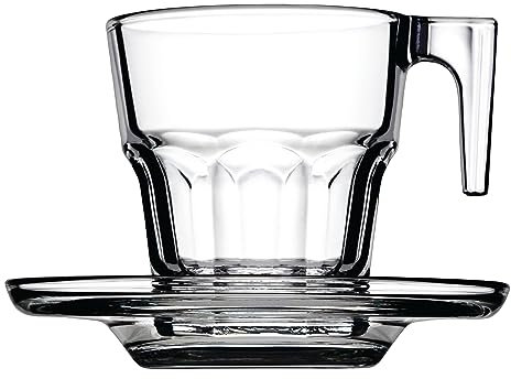 Pasabahce Casablanca 95753 - Tazzine da Caffè Espresso con Piattini, 70 ml, Confezione da 12 pezzi (6 piattini e 6 tazzine)