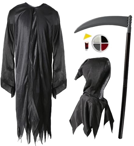 ILOVEFANCYDRESS - Travestimento da mietitore composto da veste, falce, cerone, per bambini dai 4 ai 12 anni di età, taglia S - M, colore: nero