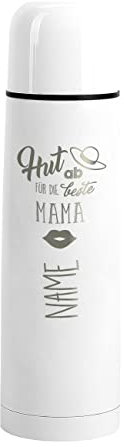 Herz & Heim® Edelstahl-Isolierflasche 0,5 l mit Gravur des Wunschnamens, verschiedene Motive, auch zum Verschenken Hut ab für die beste Mama