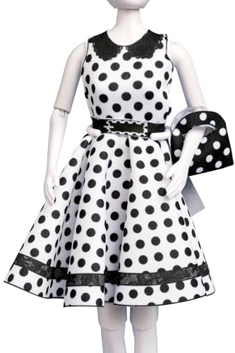 DRESS YOUR DOLL Mini Schneiderpuppe Nähset Anfänger Mit Stoff PEGGY DOTS Modepuppen Kleidung Nähen Lernen für Kinder Kreatives Hobby für Zuhause ca. 30 x 39 cm Modedesign Puppe Fashion Design Kit