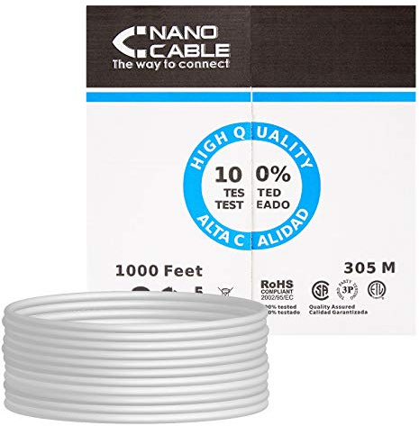 NanoCable 10.20.0704 - Cable de red Ethernet rigido RJ45 Cat.5E FTP AWG24, Gris, bobina de 305mts