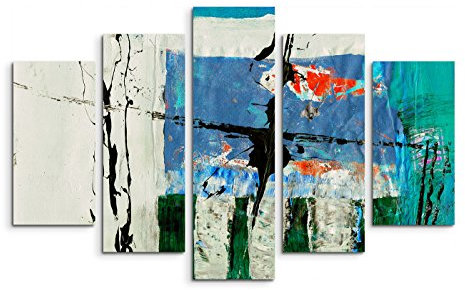 Paul Sinus Art 5 teiliges Wandbild auf Leinwand (Gesamt: H: 100cm B: 160cm) Keilrahmenbild Canvas Fotodruck Leinwandbild Leinwanddruck Kunstdruck Wandbild grün blau schwarz beige