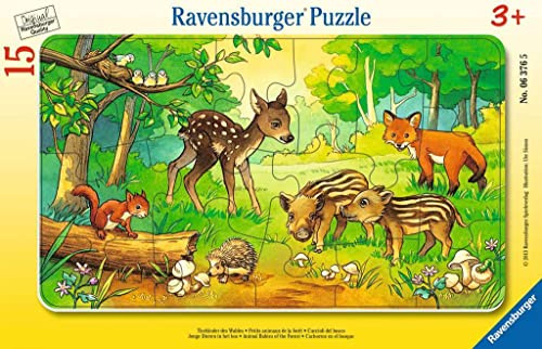 Ravensburger Kinderpuzzle - 06376 Tierkinder des Waldes - Rahmenpuzzle für Kinder ab 3 Jahren, mit 15 Teilen