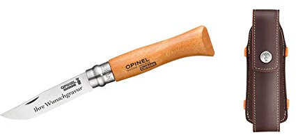 OPINEL-Messer, Gr. 8, Kunstleder-Etui, mit Namensgravur auf der Klinge