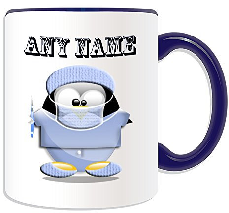 UNIGIFT - Tazza da chirurgo con bisturi con motivo pinguino in costume, opzioni di colore) – qualsiasi nome/messaggio sul vostro unico – uniforme medico Scrubs
