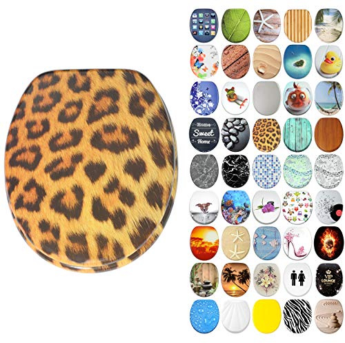 Sanilo Soft Close Toilet Seat with Quick Release, Toilet Lid Detachable at The Press of a Button, Easy Installation from Above (Leopard)