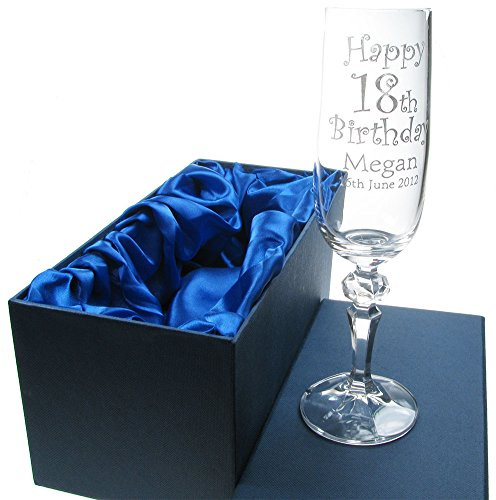 De Walden 18th Birthday Engraved Crystal Champagne Flute | Personalised, Lead-Free Crystal, Prosecco Glass, Eighteenth Birthday, Mum, Daughter, Wife, Dad, Son, Husband
