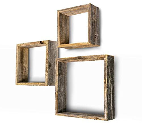 BARNWOODUSA Rustic Shelves, Square Floating Wood Shadowbox, Home Decor, Set of 3 (Natural Weathered Gray)