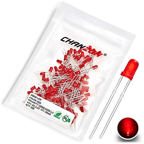 Chanzon 100 pcs 3mm Red LED Diode Lights (Colored Lens Diffused Round DC 2V 20mA) Lighting Bulb Lamps Electronics Components Light Emitting Diodes | (Frosted Lens Round) Lighting Bulb Lamps Electronics Components Indicator Light Emitting Diodes DIY PCB Arduino breadboard
