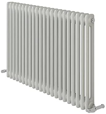 iBathUK Regency Wall-Mounted Horizontal 2 Column Radiator, Steel Cast Iron Style High Thermal Output Hydronic Central Heating, Traditional Designer Radiator in Gloss White, 600 × 1010mm