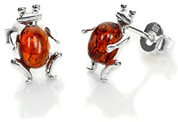 Orecchini a rana in argento Sterling e ambra del baltico | Chiusura a farfallina