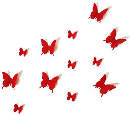 12PCS 3D Red Butterfly Wall Stickers Art Decal PVC Butterflies Home DIY Decor
