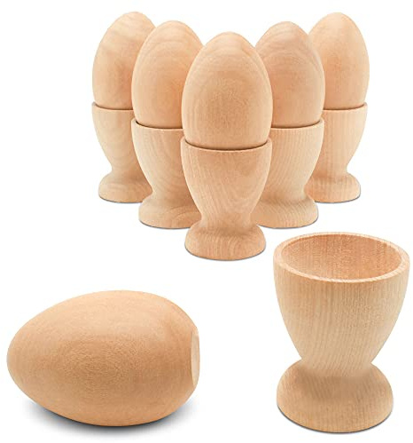 Wooden Egg Holder 2-1/8 inch, Pack of 6 Egg Cups, 2-1/2 inch Flat Bottom Eggs in a Cup, Wood Egg Unfinished, by Woodpeckers