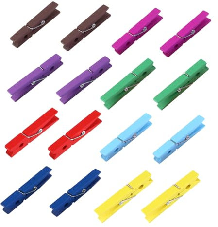 OUNONA Holz Wäscheklammern, 2.9 Zoll Wäscheklammern Holz 40 Stück Mischfarbe Starke Metall-Federn