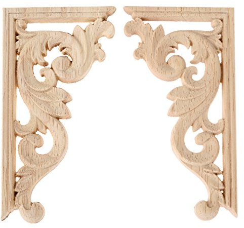2pcs Links+rechts(pro 1pcs) Vintage skulptur aus Holz Blumenmuster Möbel Wohnung Deko Europäischer Stil Corner Flourish Decoration ohne Lack Gipüre Wand Möbel