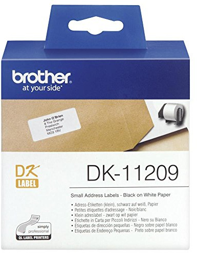 Brother DK-11209 Etiketter, Svart, Vit, 800 Stycken