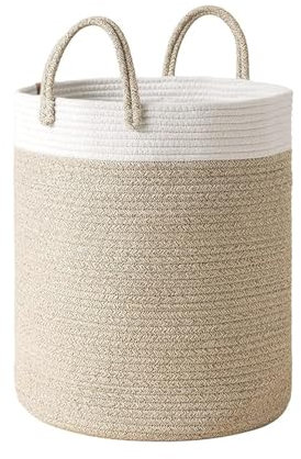 La Jolíe Muse Aufbewahrungskorb Wäschekorb aus Baumwolle Seil, Wäschesammler, Stabil und Haltbar, mit Griff, Für Wohnzimmer Kinderzimmer Badzimmer 40 Liter