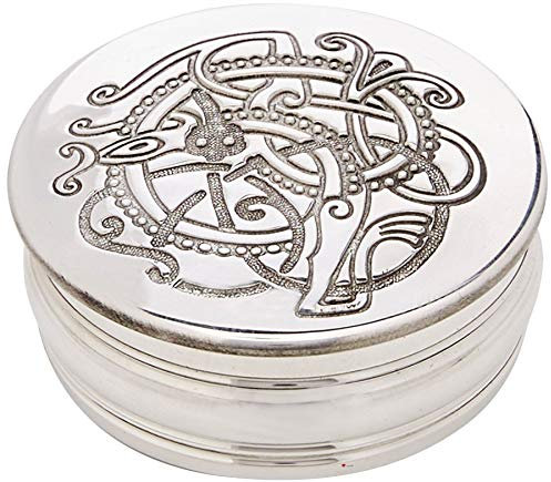 I LUV LTD Zinn Schmuckschachtel Rund mit Verschlungenem Schottischem Keltendrachen auf Deckel 50mm