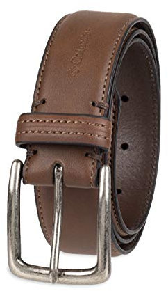 Columbia Men's Trinity Logo Belt-Casual Dress with Single Prong Buckle for Jeans Khakis , Brown, 56