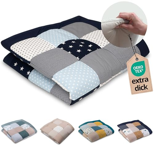ULLENBOOM Krabbeldecke für Baby 140x140 cm, 100% Oeko-TEX Materialien, Made in EU, Dick & weich gepolstert, Blau Hellblau Grau - ideal als Babydecke, Krabbelmatte & Spieldecke Baby