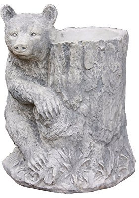Bär mit Schubkarre, Tierfigur aus Steinguss, Frostfest, zum bepflanzen