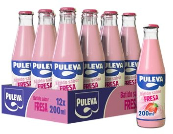 Puleva - Batido de Fresa, 90 % Leche, 30% Menos Azúcar, Sin Edulcorantes, Fuente de Calcio, Vitaminas D y Proteínas, Botella de Cristal, Pack 12 x 200 ml