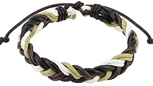 Paula & FRITZ® Bracelet en cuir tressé marron foncé Ficelle Boîte – Quadricolore grünbrau...