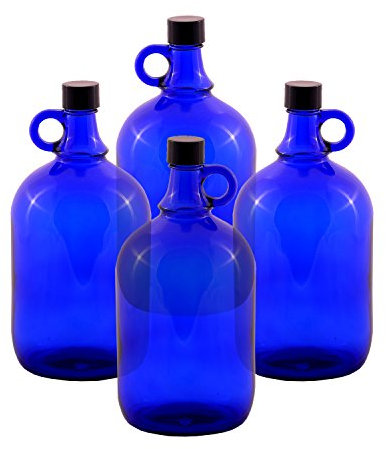 Botellas abombadas de cristal, tipo garrafa, azul, de 2 o de 5 litros (4 x 2 litros)